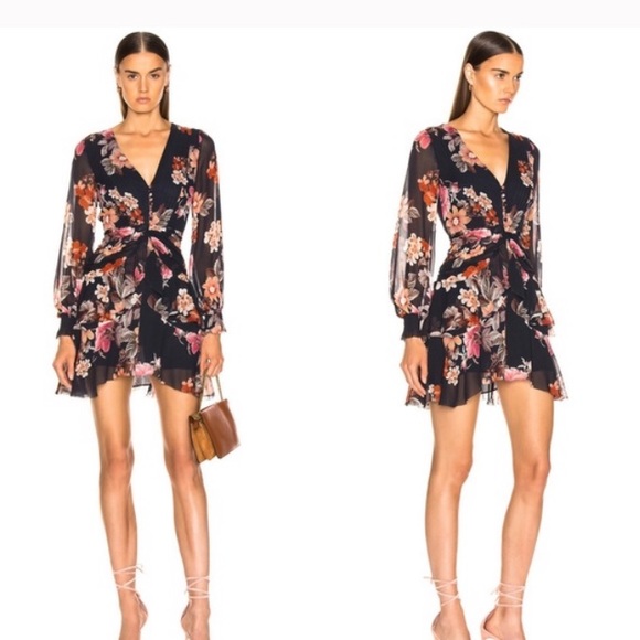 NICHOLAS Floral Pintuck Mini Dress in Navy - Picture 2 of 4